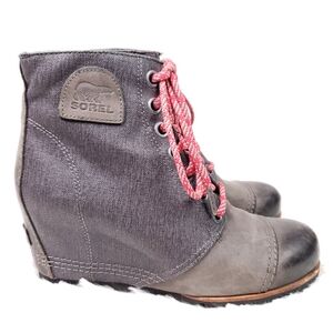 Sorel PDX Leather Wedge Boot Dark Grey Women 9 NL2796
